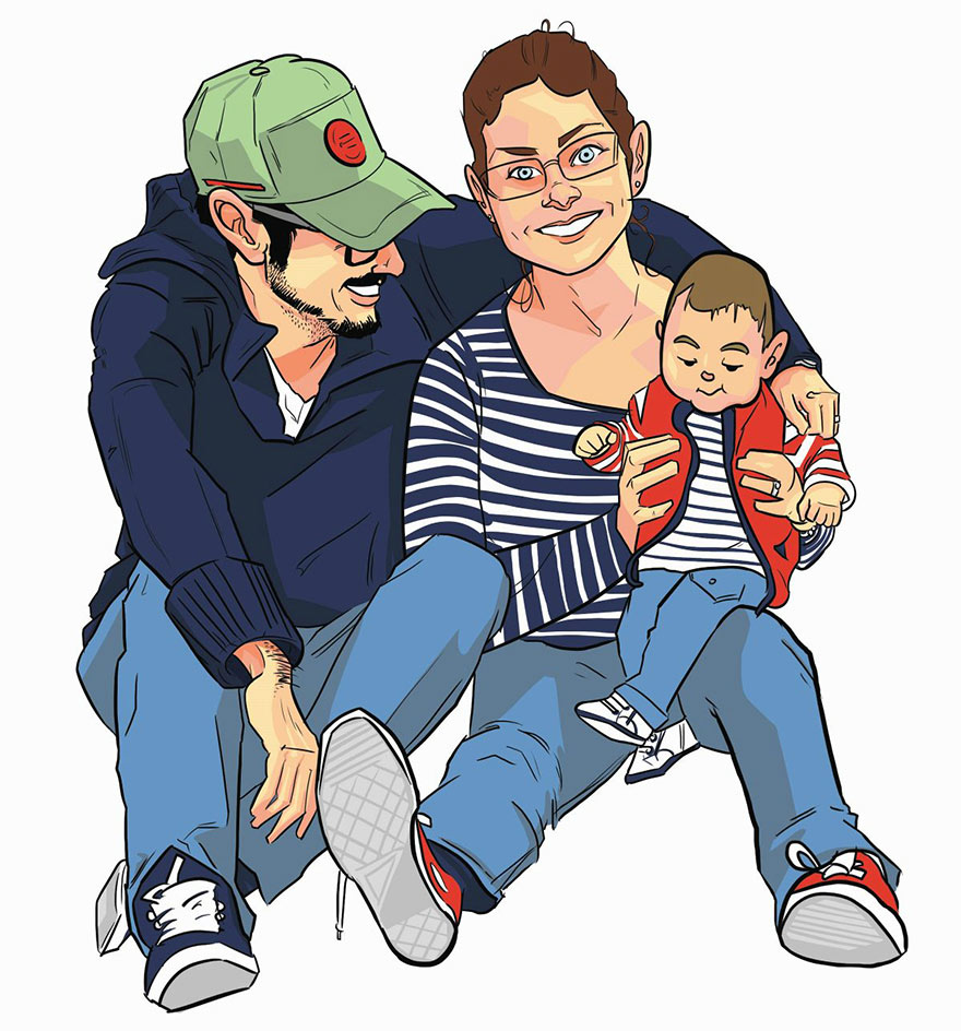 Муж попросил 24 художников, чтобы те перерисовали портреты его семьи ко дню рождения жены 24 художника перерисовали портреты семьи, Ernst Berlin reddit