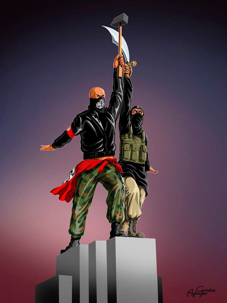 Война и мир: серия сатирических иллюстраций на тему напряженной обстановки в мире Гюндуз Агаев, сатирические иллюстрации, иллюстрации обстановка в мире