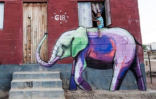 граффити со слонами, Фалко Falko, граффити со слонами в Южной Африке