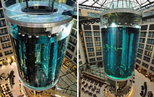 Гигантский аквариум в холле Берлинского отеля