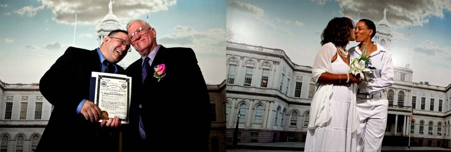 Однополые пары сочетаются браком в Нью-Йорке