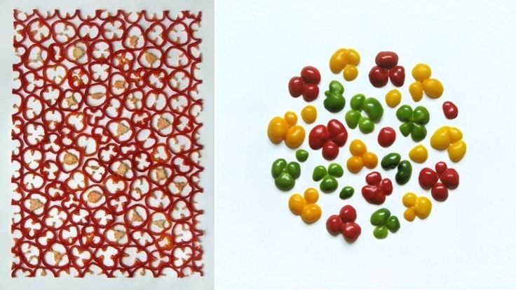 Геометрические инсталляции из фруктов и овощей
