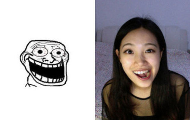 Интернет-мемы, исполнение, симпатичная, азиатская девушка, азиатка