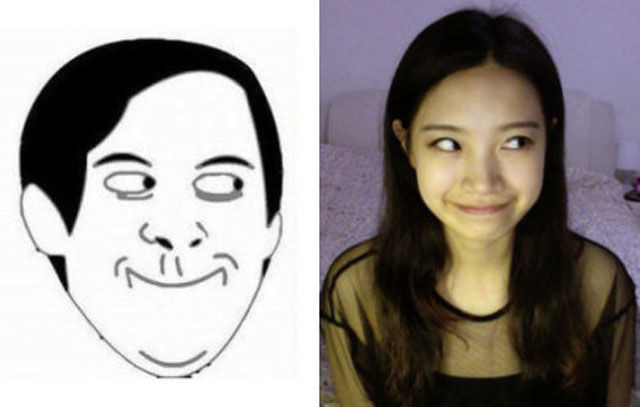 Интернет-мемы, исполнение, симпатичная, азиатская девушка, азиатка