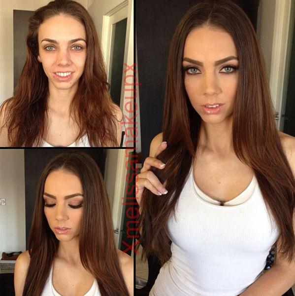 порнозвёзды, до и после, макияж 