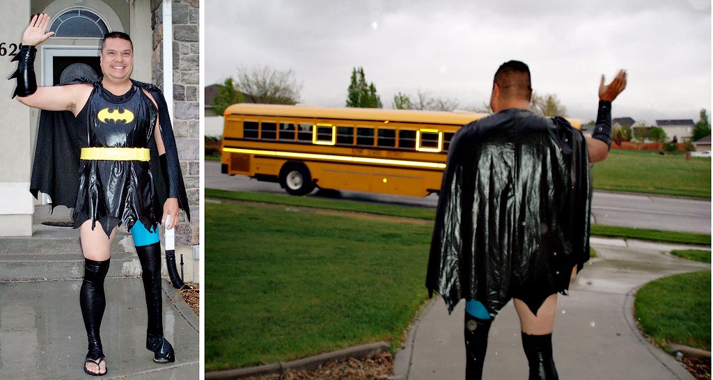 Дейл Прайс покажет, как надо провожать сына в школу