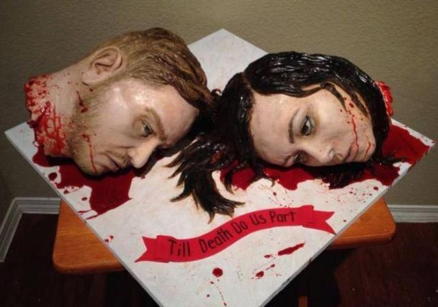 креатив, свадебный торт,отрубленные головы  