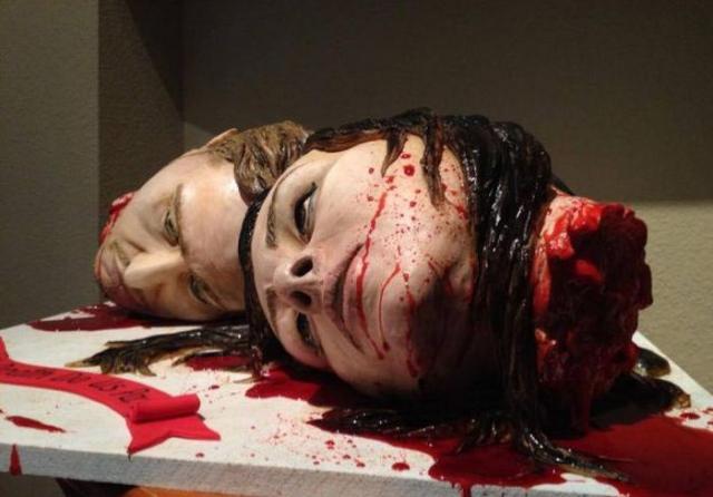 креатив, свадебный торт,отрубленные головы  