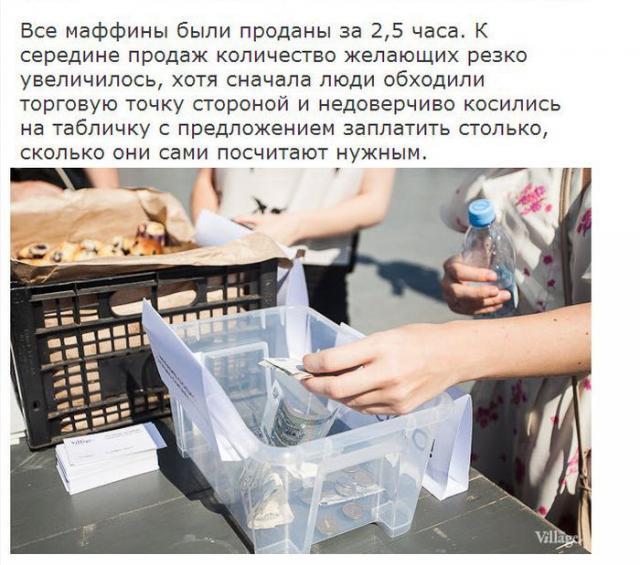 эксперимент в сфере торговли, бесплатные кексы, заплати сколько хочешь 