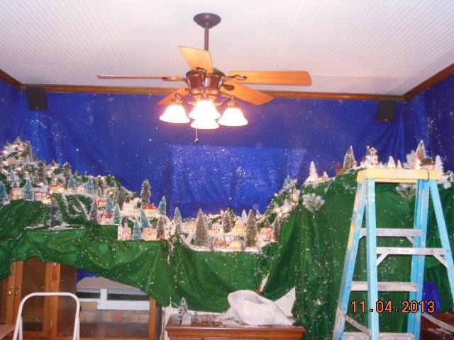 Сказочный, рождественский, маленький, городок, построенный, внутри комнаты, в доме