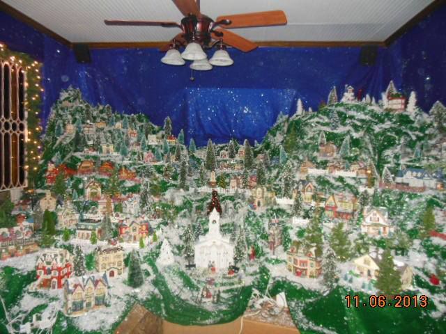 Сказочный, рождественский, маленький, городок, построенный, внутри комнаты, в доме