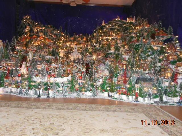 Сказочный, рождественский, маленький, городок, построенный, внутри комнаты, в доме