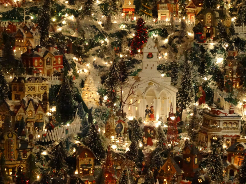 Сказочный, рождественский, маленький, городок, построенный, внутри комнаты, в доме