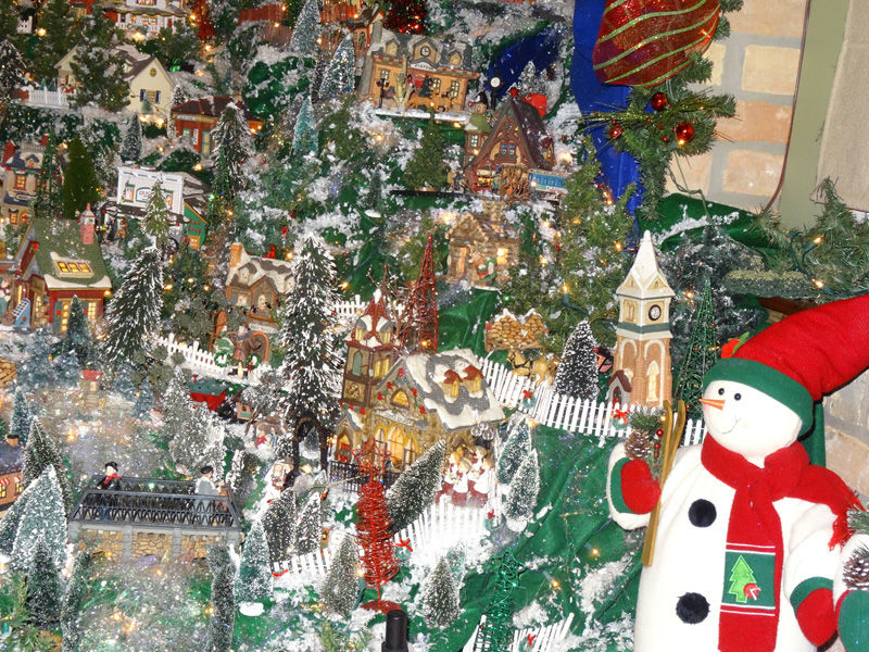 Сказочный, рождественский, маленький, городок, построенный, внутри комнаты, в доме