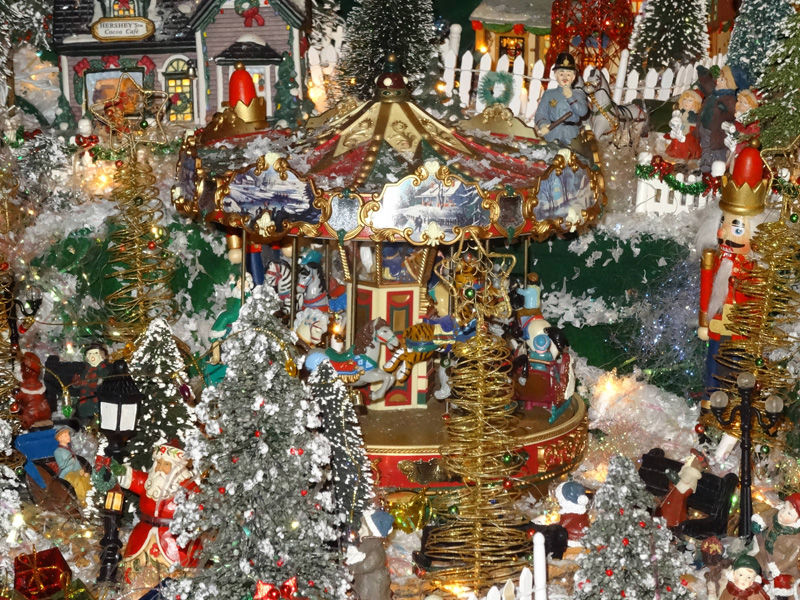 Сказочный, рождественский, маленький, городок, построенный, внутри комнаты, в доме