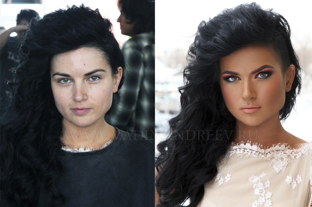 Девушки, до и после, макияж, косметика, Вадим Андреев