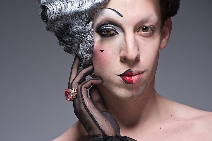 Трансвеститы, наполовину, по лица, макияж, накрашенные