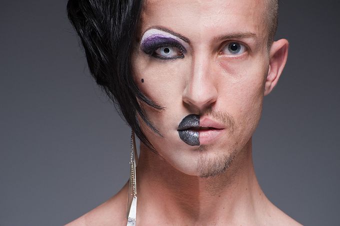 Трансвеститы, наполовину, по лица, макияж, накрашенные