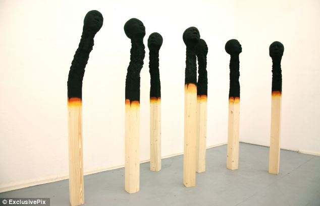 Спички, человеческие, лица, выставка, скульптуры, Matchstick Men
