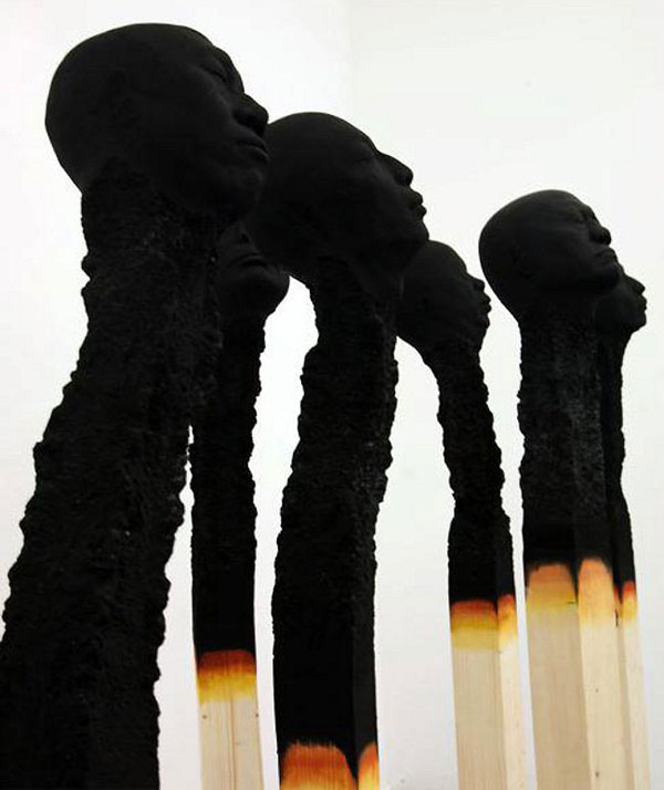 Спички, человеческие, лица, выставка, скульптуры, Matchstick Men