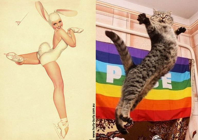 Коты, в пин-ап девушки, ретро-плакат, Cats That Look Like Pin Up Girls, Hurly-Burly