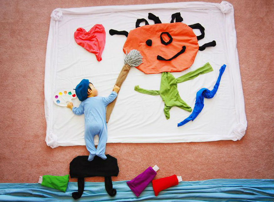 Затейливая мама превращает спящего малыша в героя сказок мама,креатив, спящий ребёнок, сказка, Queenie Liao, «Венгенн в стране чудес»