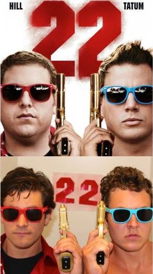 парни воссоздают плакаты кино, ребята повторяют плакаты фильмов