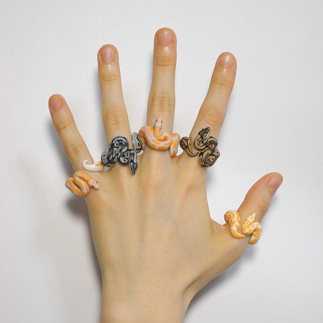 Очаровательные кольца в виде животных от Дзиро Миура животные кольца, художник Дзиро Миура, Jiro Miura, скульптуры из полимерной шлины