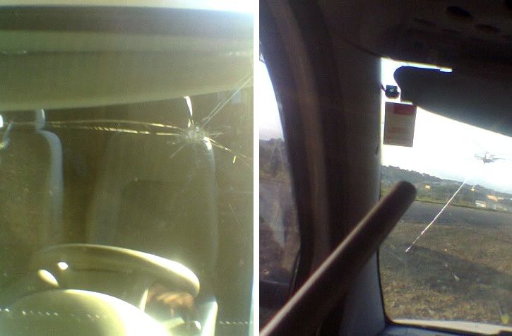 Металлический прут пробил лобовое стекло