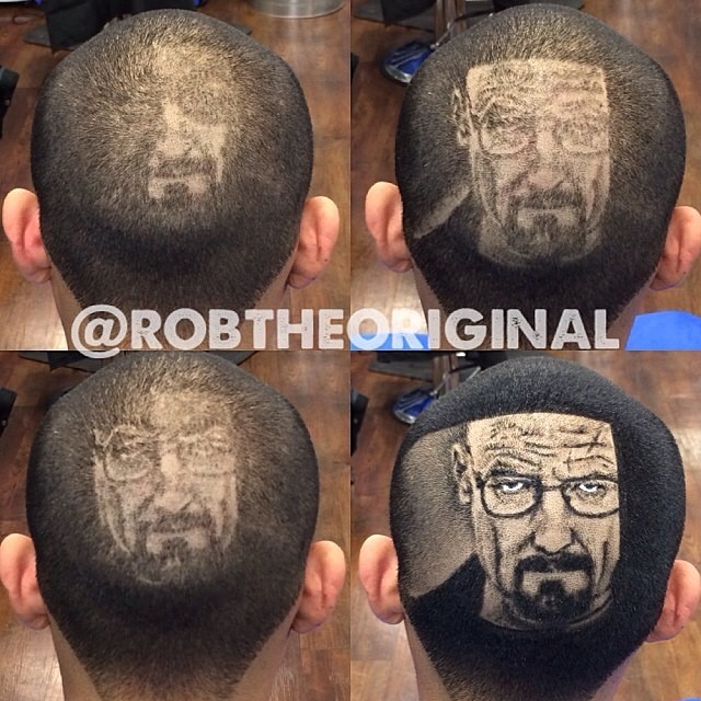 Парикмахер выстригает портреты, произведения искусство на головах, парикмахер стрижет картины, Роб Феррел, Rob Ferrel