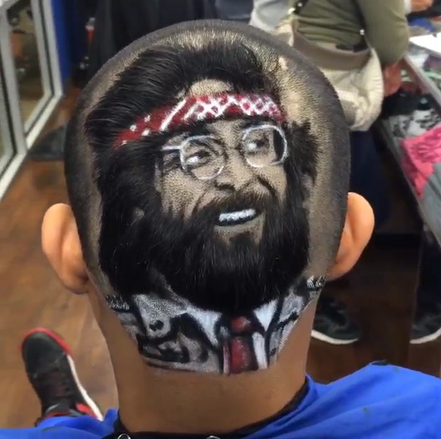 Парикмахер выстригает портреты, произведения искусство на головах, парикмахер стрижет картины, Роб Феррел, Rob Ferrel