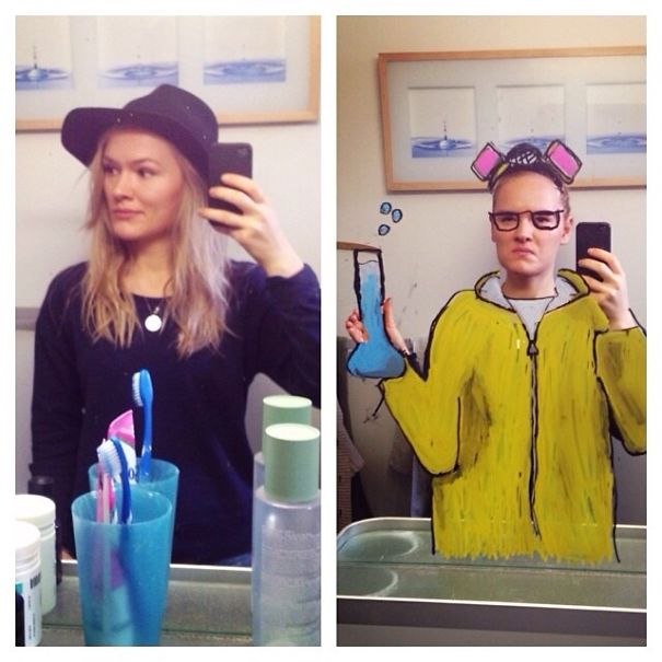 рисунки на зеркале, девушка рисует на зеркале