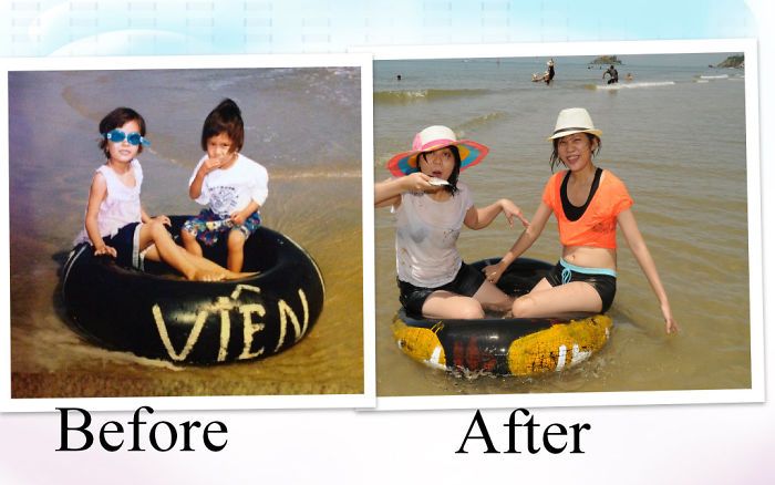 тогда и сейчас, люди повторяют старые фото, повторили детские фото, фото спустя время