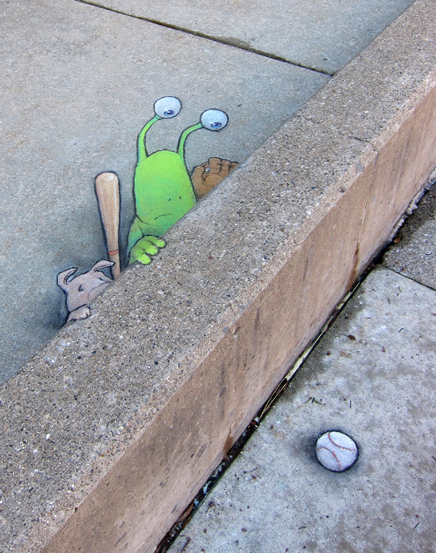 Дэвид Зинн, David Zinn, иллюстратор оживляет улицы рисунками