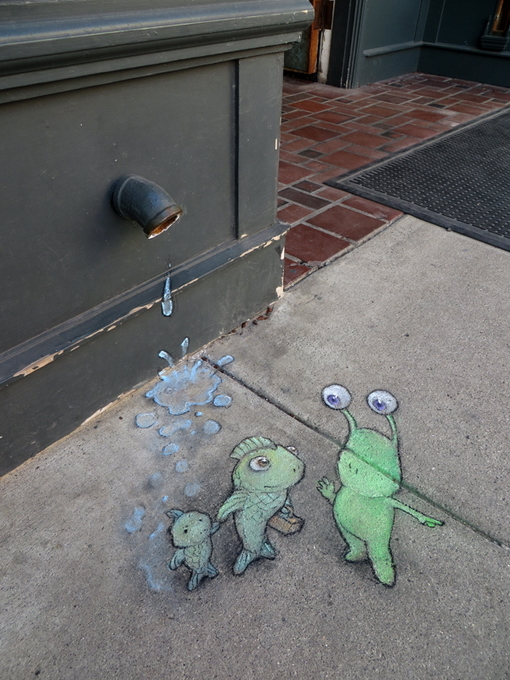 Дэвид Зинн, David Zinn, иллюстратор оживляет улицы рисунками