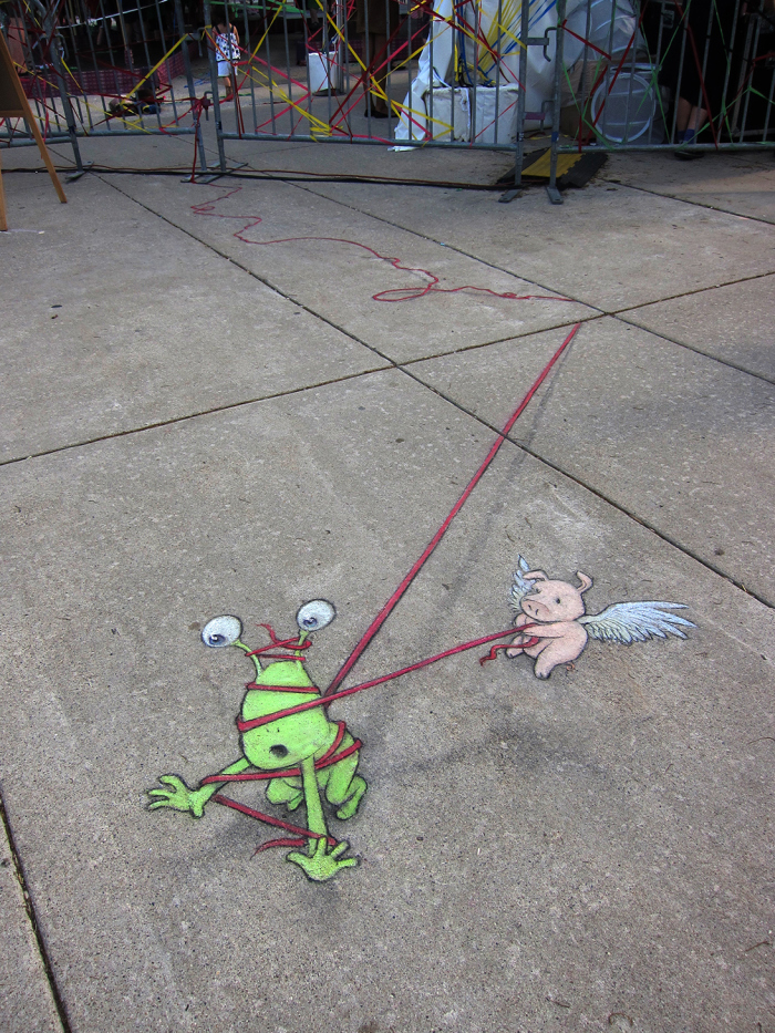 Дэвид Зинн, David Zinn, иллюстратор оживляет улицы рисунками