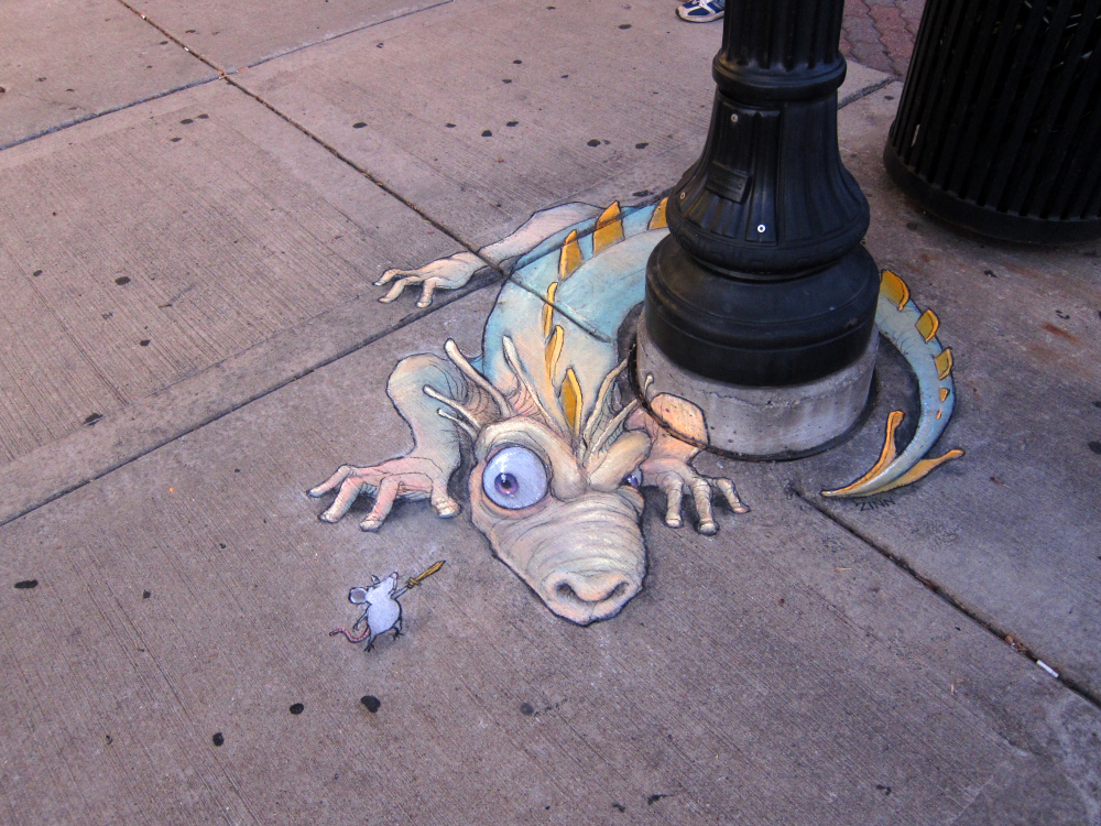 Дэвид Зинн, David Zinn, иллюстратор оживляет улицы рисунками