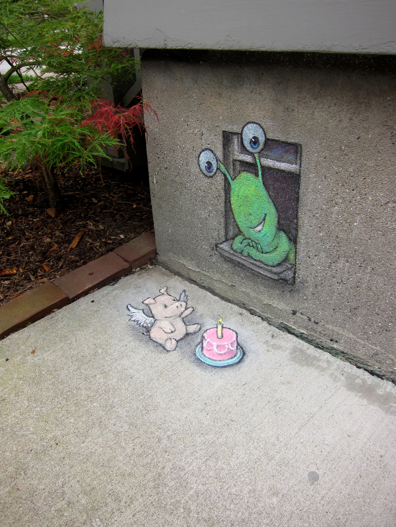Дэвид Зинн, David Zinn, иллюстратор оживляет улицы рисунками