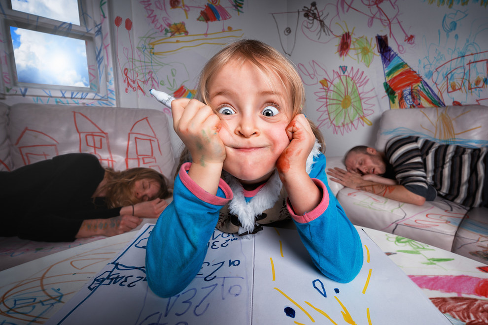 Творческий отец создаёт сумасшедшие фотоманипуляции со своими дочерьми фотоманипуляции, творческий креативный папа, отец и дети, John Wilhelm Джон Вильгельм