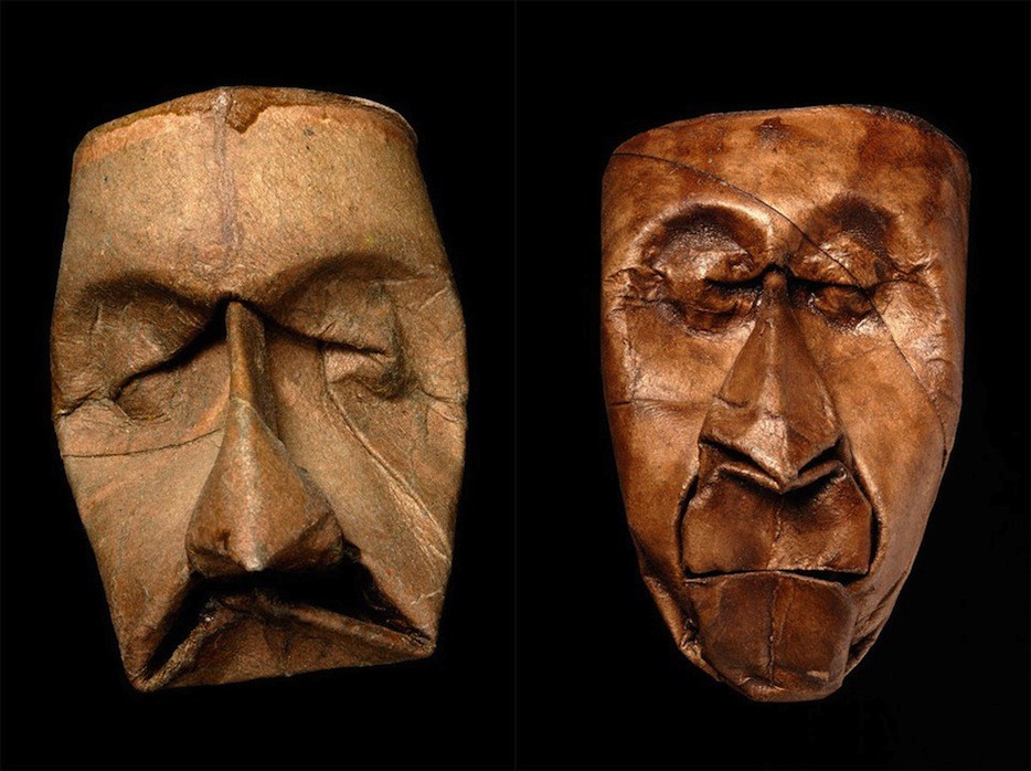 Художник создает забавные лица из картонных туб от туалетной бумаги лица из картонных туб от туалетной бумаги, художник лица из картонных рулонов туалетной бумаги,