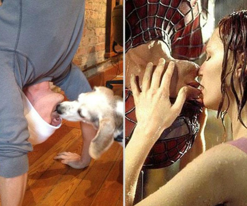 Парень, собака, воссоздаёт, повторяет, ремейк, романтические сцены, культовые фильмы, Reddit, MMSSPP