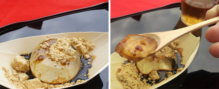 Рисовый торт Shingen Mochi, Шинген Моти, пирожное Mizu, капля воды в тарелке торт