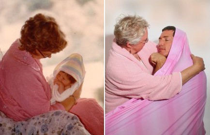 взрослые воссоздают детские снимки, взрослые повторяют свои старые снимки