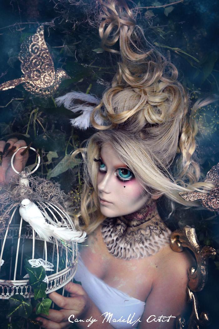 Жутковатый макияж от визажиста вдохновлённого мрачным миром фэнтези candy makeup artist, необычный макияж, жуткий грим