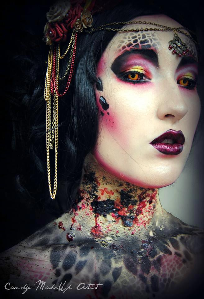 Жутковатый макияж от визажиста вдохновлённого мрачным миром фэнтези candy makeup artist, необычный макияж, жуткий грим