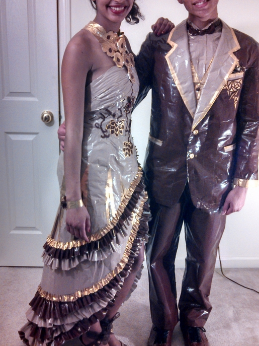 одежда из скотча, платье из скотча, костюм из скотча, для выпускного вечера из скотча