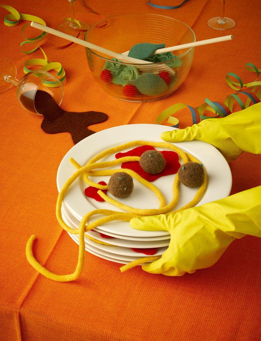 Несъедобные блюда, сделанные из вещей, блюда обманывают вкусовые рецепторы, вязанная еда