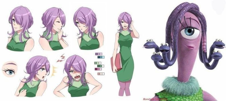 Корпорация монстров в стиле аниме, персонажи корпорации монстров в аниме