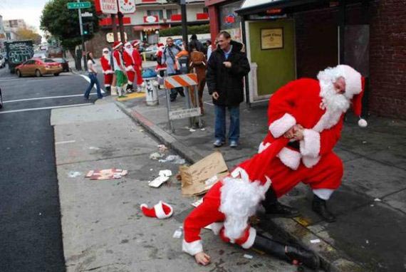 Безумный парад пьяных Санта-Клаусов SantaCon 2014, сантакон 2014, пьяный санта-клаус