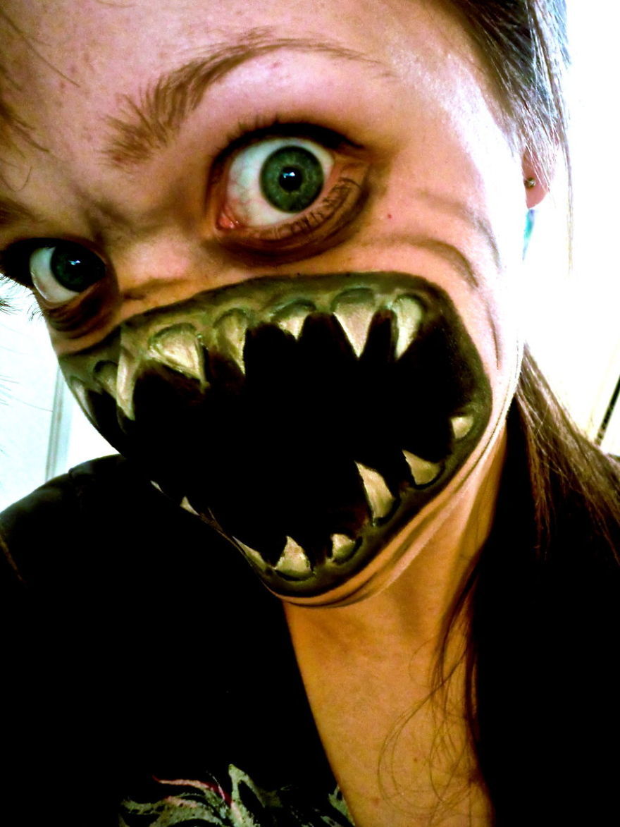 жуткий хэллоуинский макияж, страшный грим